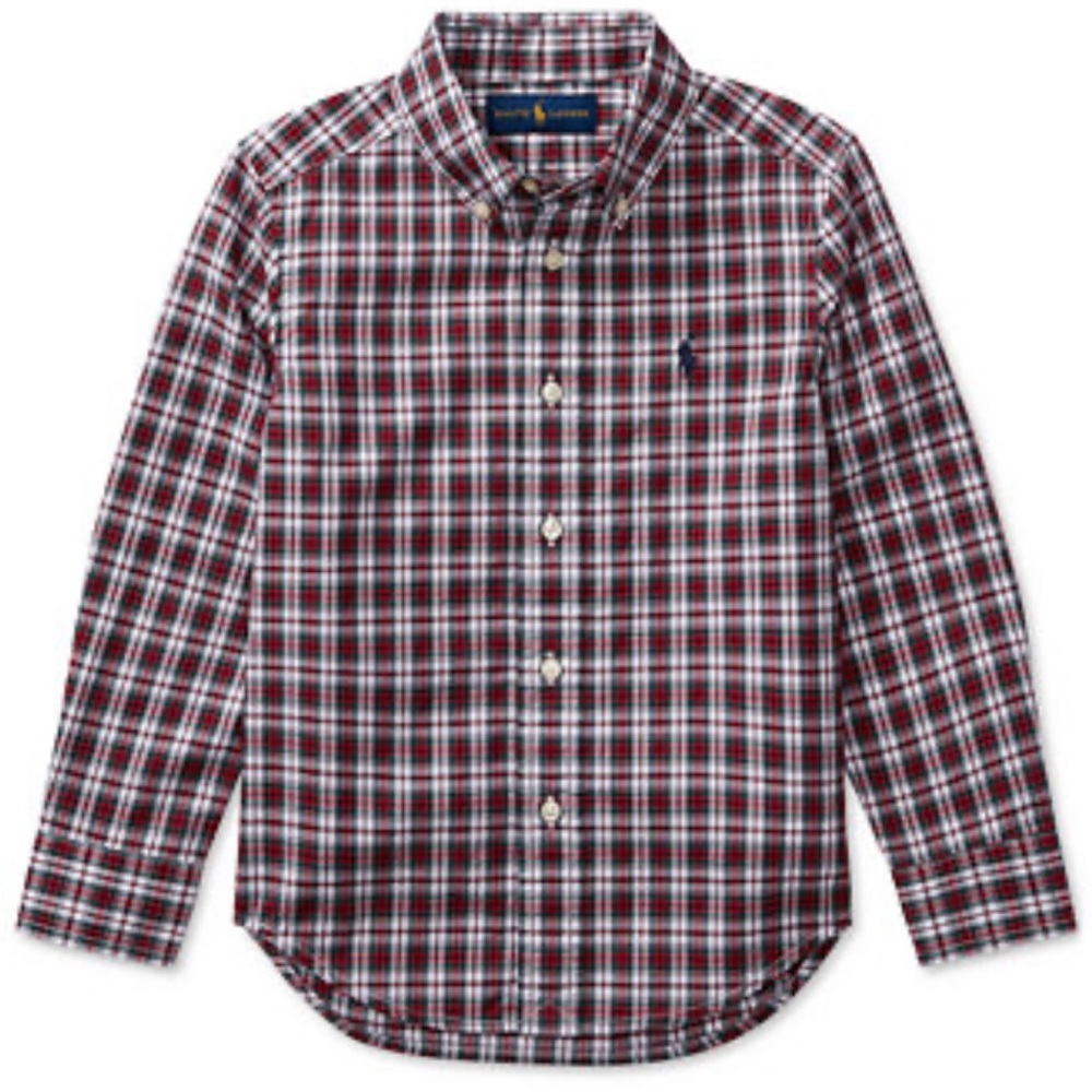 RALPH LAUREN Polo Plaid Red blue White Long Sleeve Polo Shirt Size 7 Button Down